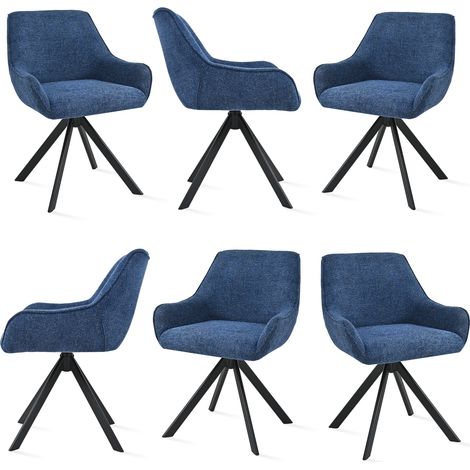 Goeurvant 360° drehbarer Sessel mit geschwungener Rückenlehne und weichem Kissen, perfekte Kombination aus Stil und Komfort - 6er Set - Dunkelblau - Leinen