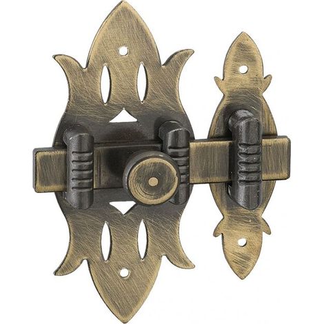 Verrou de meuble Rustique, 40x90mm, laiton patiné - (1/4)