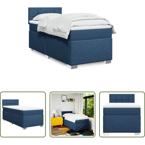 vidaXL Surmatelas -  Sommier à lattes de lit avec matelas Bleu 90x190 cm Tissu (1/5)