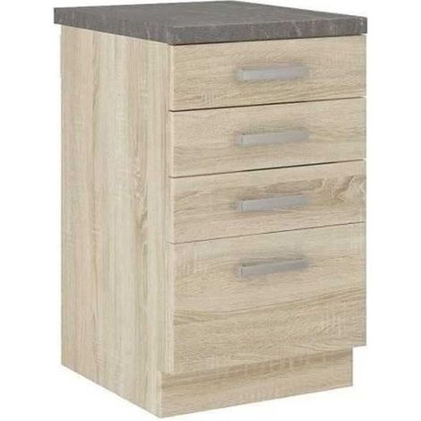 Meuble bas 4 tiroirs avec plan de travail - Decor chene sonoma - L 40 x P 51,6 x H 85 cm - LASSEN