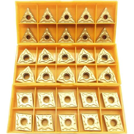 Lot de 30 lames CNMG 431 + WNMG 431 + TNMG 331 CNC indexables en carbure solide pour support d'outils de tournage de tour. (1/3)