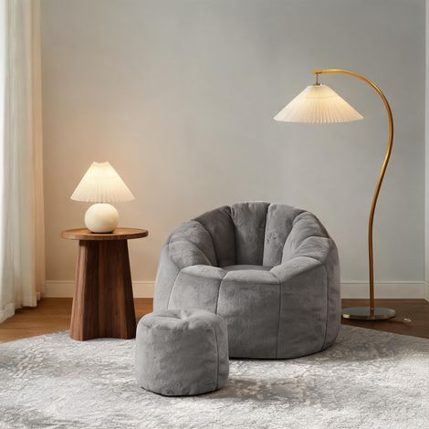 Pouf poire adulte en mousse avec pouf assorti gris 105 cm en foam (1/5)