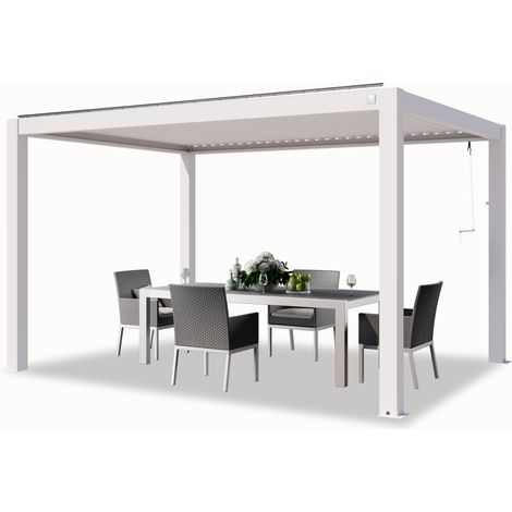 PRIMEYARD Pérgola 3x4 m postes de aluminio con techo de lamas de aluminio pabellón de jardín blanco (1/5)
