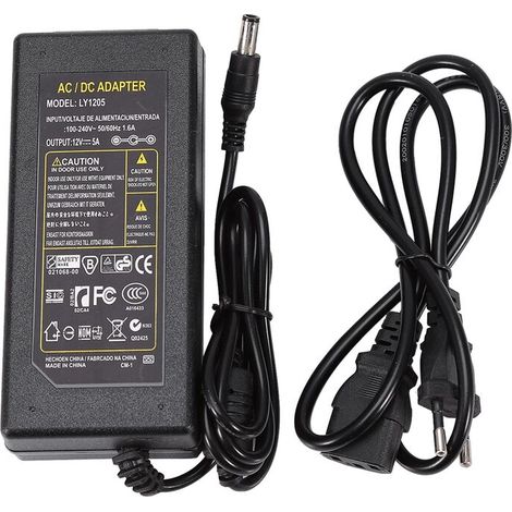 Alimentation 12 V 5 A, transformateur AC 100-240 V vers DC 12 V 60 W avec prise UE, adaptateur 12 V pour rubans LED 5050 et 3528, éclairages LED (1/5)