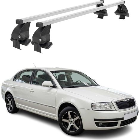 OMAC Dachträger Querträger Stahl für Skoda Superb I 2001-2008 – Abschließbar – City-Crash-getestet – DIN 75302:2019 – ISO/PAS 11154:2006 – Max. 50 kg Silber (1/5)