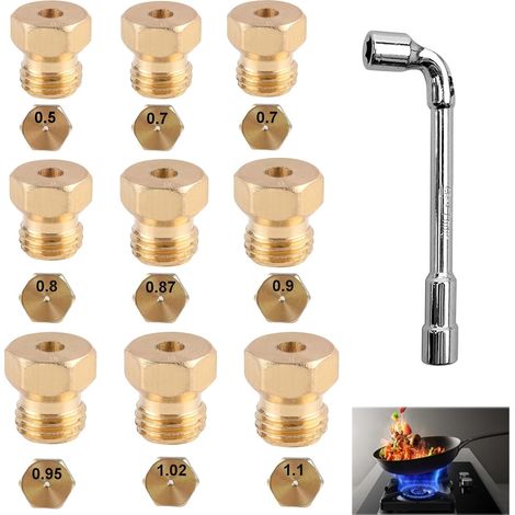 9 Pièces Gicleur Gaz Butane Universel Avec Clé Gicleur Gaz Bouteille, Gicleur Gaz de Ville, Injecteur Gaz Butane, Buses et Injecteurs