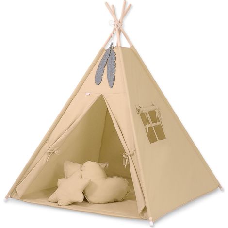 Tipizelt für Kinder + Matte + Kissen + Federanhänger - beige (1/5)