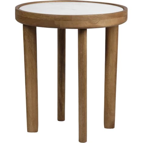Table d'appoint ronde D. 40 cm en bois de manguier et marbre - AVRIL (1/5)