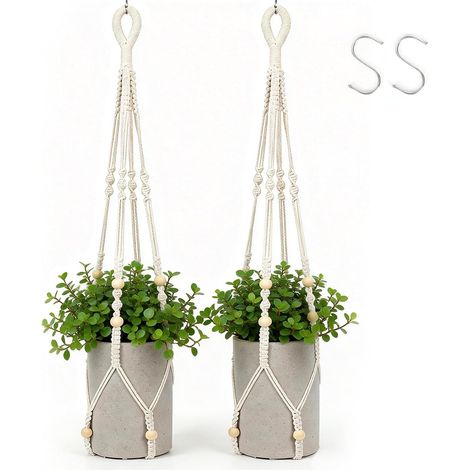 Suspension Macramé pour Plante 2 Pièces Suspension Plante Macramé Corde de Coton Porte Décoration du Jardin ave 2 Crochets Suspendu (1/5)