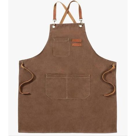 (Brown) Canvas apron, work apron for men and women, chef's apron with adjustable straps and 3 pockets, waiter's apron, kitchen apron, pastry apron, artist's apron, painting apron, back (1/4)
