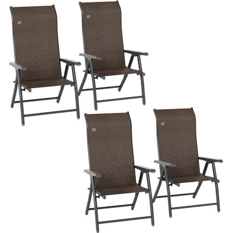 Set of Four Dark Brown Folding Garden Chairs with Seven-Position Adjustable Backs for Ultimate Comfort and Versatility (1/5)