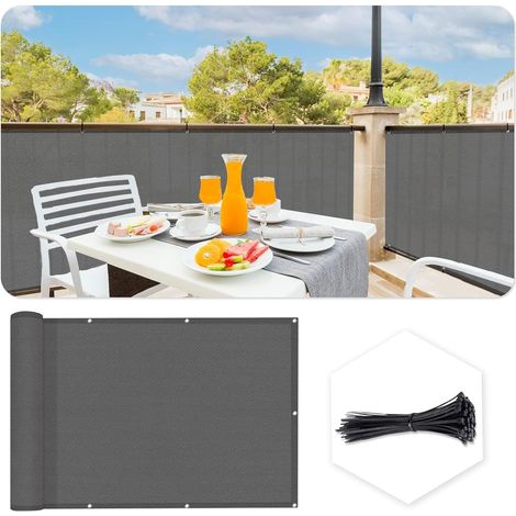 panneau de balcon jardin extérieur confidentialité opaque HDPE protection UV avec brides x m 0 9 5 gris (1/4)