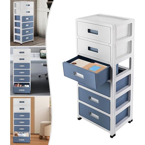 Cassettiera con 6 cassetti e ruote, in plastica, cassettiera con cassetti, sistema di archiviazione per cucina, bagno, soggiorno, ufficio, 35 x 26 x 83,5 cm, colore bianco (1/5)