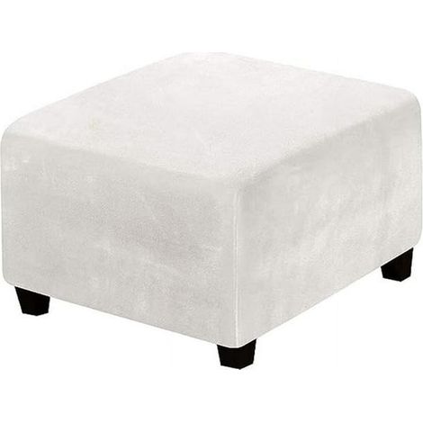 Housse de repose-pieds extensible ORUYROP, protège-meuble carré en velours pour pouf, housse de tabouret antidérapante, cache-pouf blanc pour salon et chambre, taille large (1/5)