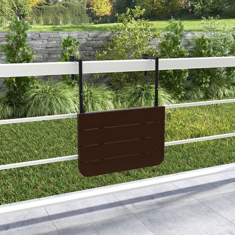 Table de Balcon Suspendue en HIPS et Métal Pliable avec Hauteur Réglable à 3 Niveaux Revêtement Antirouille Charge 30KG Marron Maison Chic (1/4)