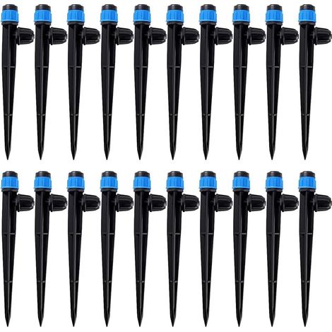 20 Pièces Goutteur Irrigation Réglable pour Tube 4/7 mm, 360 Degrés Micro Asperseur Goutte à Goutte avec Connecteur Barbelé & Piquet de Support, Goutteur D'irrigation Insertion, Bleu (1/5)