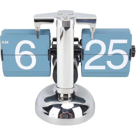 Horloge de bureau numérique rétro style européen à affichage numérique 12 heures, en acier inoxydable 304, à mécanisme automatique, bleue, idéale pour le salon ou la maison. (1/5)