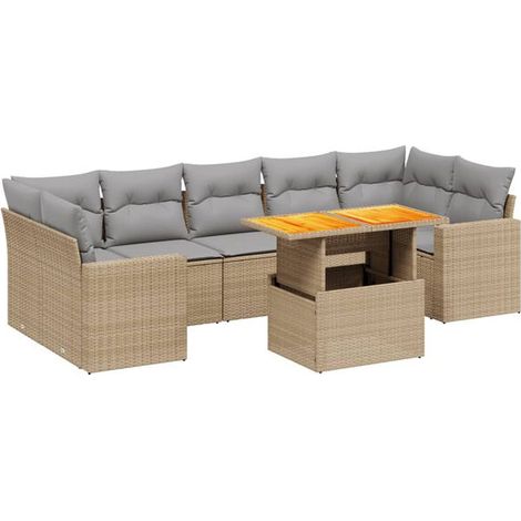 Ensemble de Meubles de Jardin en Rotin 8 Pièces avec Coussins Beige (1/5)
