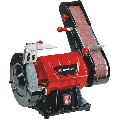 Einhell Stand-Bandschleifer TC-US 350 (350 Watt, Schleifband-/Schleifscheibenfunktion, Schutzhaube, Funkenschutzglas, inkl. Grobschleifscheibe + Schleifband)