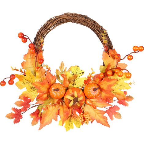 Couronne ronde en osier pour Halloween, décoration de porte, couronne murale pour la fête des récoltes, décoration de fenêtre. (1/5)
