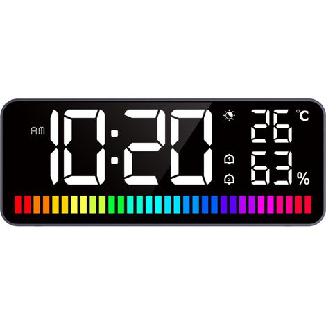 Reloj despertador LED, luz nocturna rítmica, reloj digital grande, indicador de temperatura y humedad, doble alarma con función de repetición, brillo ajustable de 12/24 horas. (1/5)