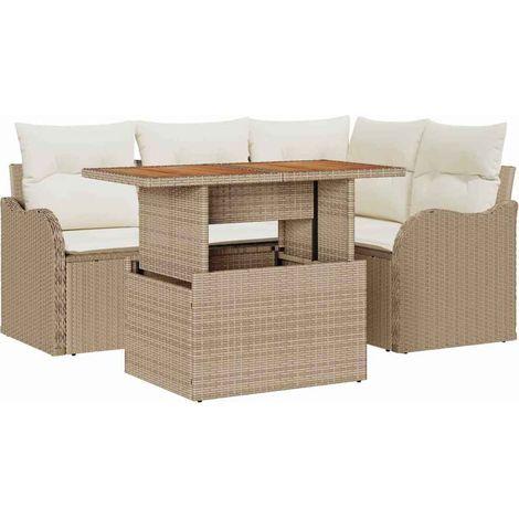 Garden Sofa Set with Storage 5 pcs Beige Poly rattan vidaXL