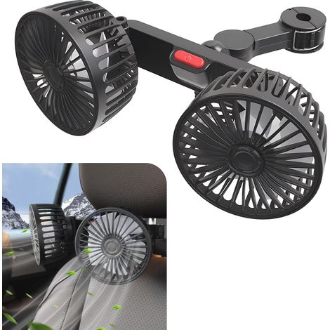 PC-Kopfstützenventilator für die Rücksitze – Tragbar, 360° drehbar, leiser USB-Ventilator mit Doppelkopf, 5 Flügeln und 3 Geschwindigkeitsstufen (Schwarz) (1/5)