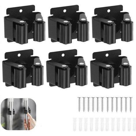 Accroche Balai Mural, Porte Balais Mural, Support De Vadrouille Pour Salle De Bain Cuisine Bureau Jardin Garage -6 Pcs noir