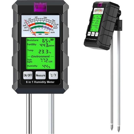Testeur sol 6-en-1 – Double sonde – Humidité, pH, lumière, fertilité – 2026 (1/5)