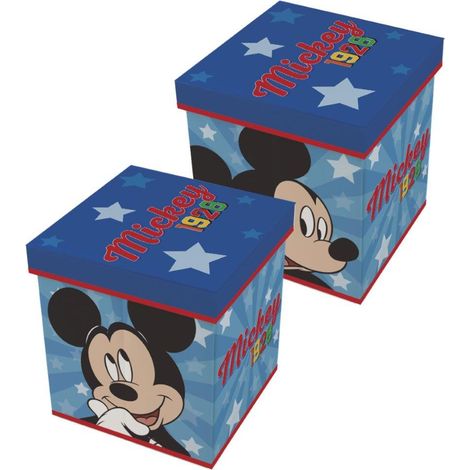 Pouf Mickey Mouse Contenitore Portagiochi in Tessuto con Seduta