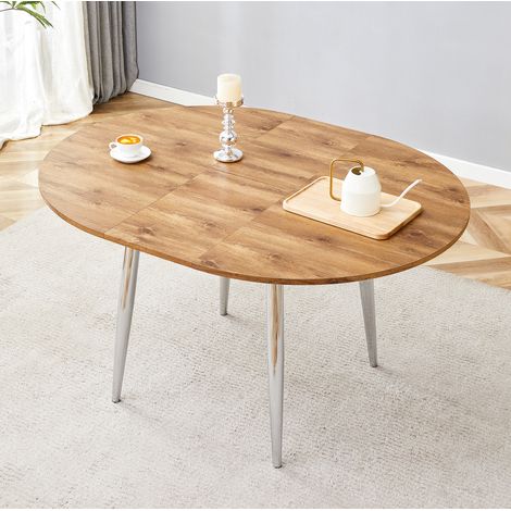 CHICFURN Mesa de comedor extensible redonda 107-137x107x75 cm MDF decor madera metal (1/5)