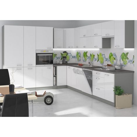 Azura Home Design – Ensemble cuisine en L BIANCA blanc brillant/gris platine – Façades MDF 16 mm – Charnières à fermeture amortie – Tiroirs SOFT CLOSE (1/5)