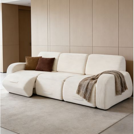 Canapé modulaire convertible avec appui-tête extensible et repose-pieds, en velours beige, 115x247x76 cm (1/5)