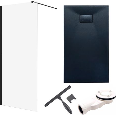 Set - Walk-In Dusche KETIL 90x198 Schwarz + 8 mm Glas + Duschwanne VIDAR 170x90 Schwarz SMC Rechteck, mit Glaswischer (1/5)