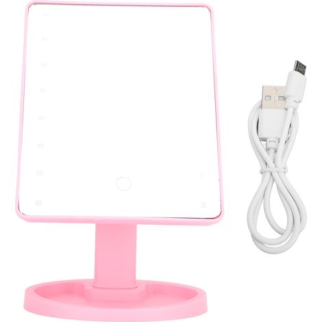 Ortviai Miroir de maquillage LED rectangulaire rechargeable USB, 16 lumières, réglable en angle, rose PP (1/5)