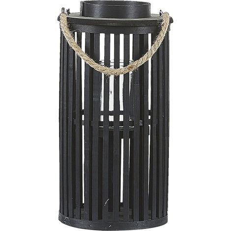 Lanterne Décorative Boho en Bois de Saule Noir 40 cm de Hauteur pour Intérieur et Extérieur au Style Bohème et Rustique Beliani (1/5)