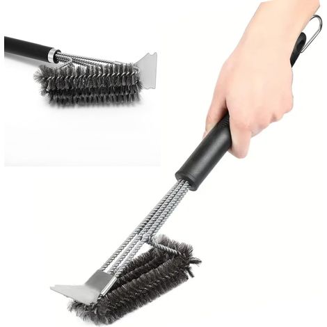 Spazzola per la pulizia del barbecue e raschietto affilato, sicuro per metallo e acciaio inossidabile. Pulisce facilmente griglie metalliche, spazzole metalliche e porcellana. (1/4)