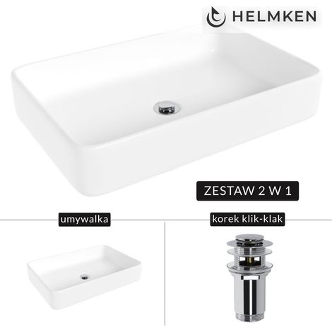Vasque à poser Helmken 84261000 (61,5 x 41 cm) blanche + bonde clic-clac chromée (1/5)