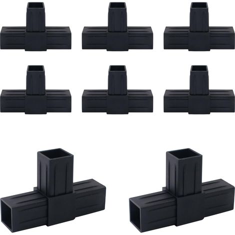 Lot de 8 raccords de tube carré en plastique à 3 voies en forme de T - Connecteur de poteau pour diamètre extérieur 25 x 25 mm (1/5)