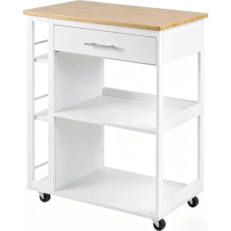Chariot de Cuisine Mobile en MDF Blanc et Bois avec Roulettes 73x38x88 cm (1/5)