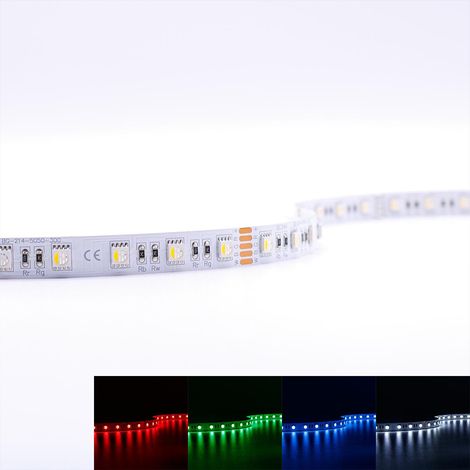 Strip 24V LED Streifen 5M 15W/m 60LED/m 12mm Farbwechsel - Lichtfarbe: RGB+6000K - Schutzart: IP20 (1/5)
