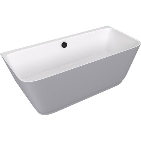 Baignoire îlot murale SKYLLA en fonte de marbre 170x75x60cm, blanc/gris mat (1/3)