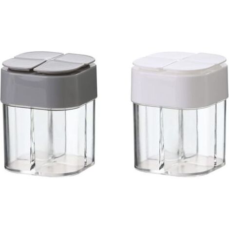 Küchengewürzbox, transparenter Gewürzbehälter, 4-in-1-Gewürzglas, Gewürzstreuer, Würzflasche, Küchengewürzbox, Gewürzgläser für Pfeffer, Gewürze, 2 Stück (weiß und (1/5)
