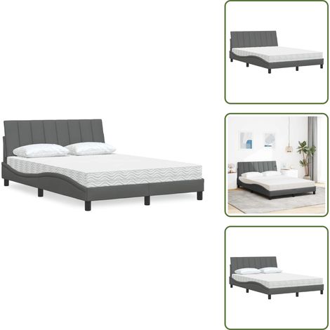 vidaXL Lit avec matelas gris foncé 120x200 cm tissu (1/5)