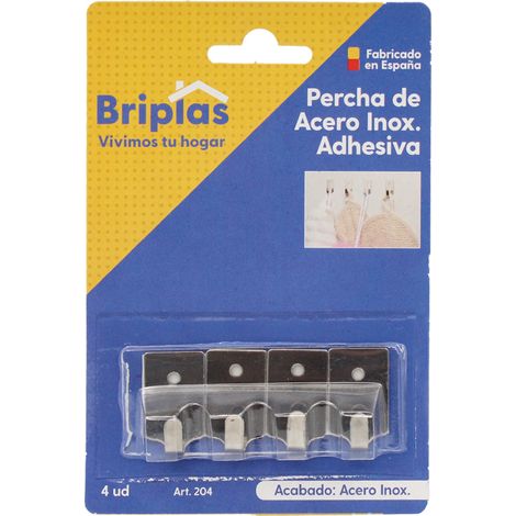BRIPLAS colgador acero inox. adh. mini 4 ud , Colgador de acero inoxidable adhesivo Briplas Percha colgador de acero inoxidable de base metálica Ideal para la ordenación en