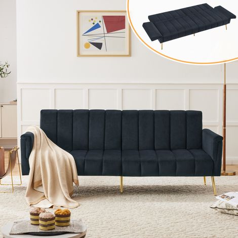 Canapé convertible en velours noir 183x76x75 cm, dossier et accoudoirs réglables (1/5)