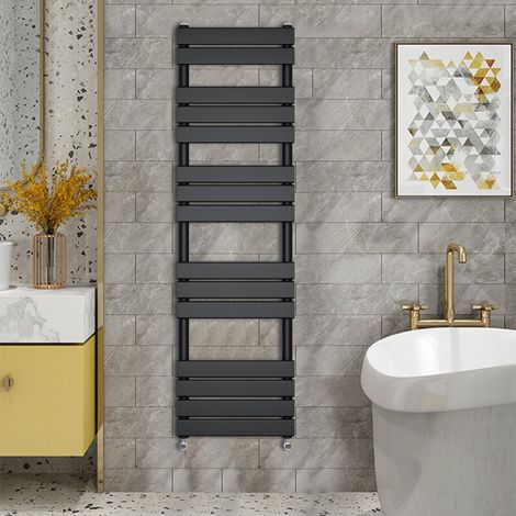 WarmeHaus Minimalist Heated Towel Rail Radiator Bathroom Flat Panel Black 1600 x 450mm (1/4)