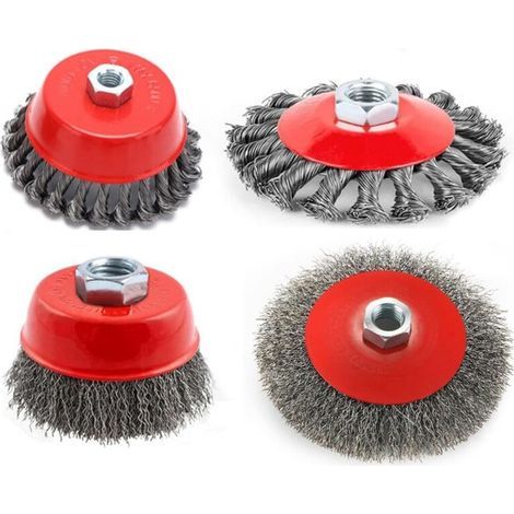 4-Piece Metal Brush Set for Angle Grinders, M14, 75mm and 100mm Conical Brushes, Metal Sanding Brushes for Angle Grinders (1/4)