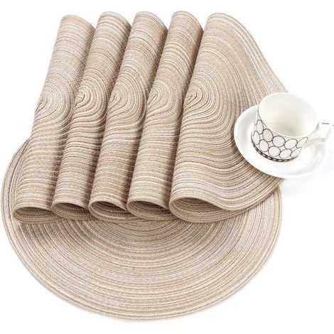 (Beige) 6er-Set Platzsets, rund, abwaschbar, hitzebeständig, rutschfest, 38 x 38 cm, ideal für Hochzeitsfeiern – Beige (1/5)