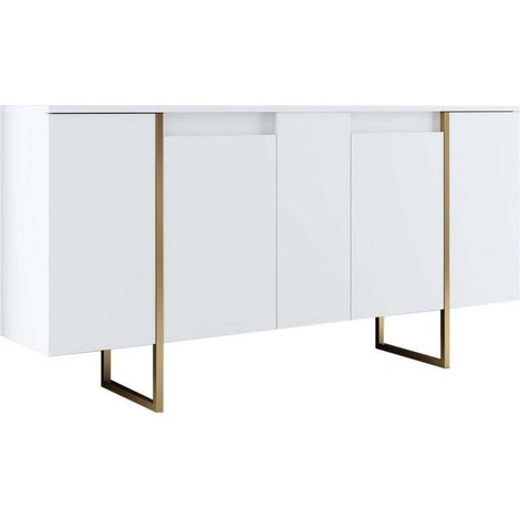 Cotecosy – Buffet moderne 4 portes 160cm – Bois mélaminé blanc – Pieds métal doré – Rangement élégant et fonctionnel – Fabrication Europe (1/10)